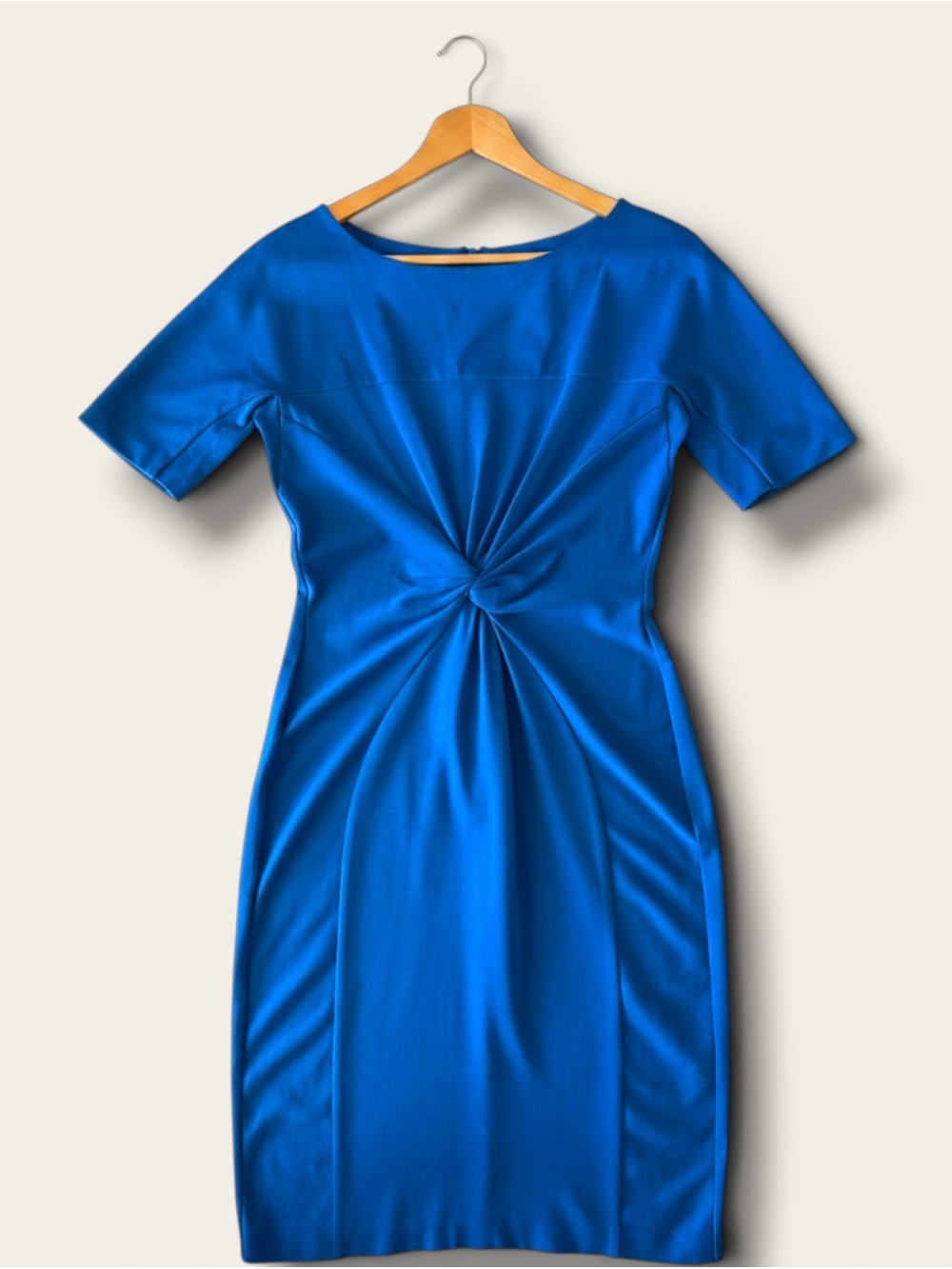 Teri Jon Royal Blue Twisted Front Sheath Midi Dress